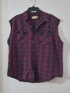 Bit & Bridle Burgundy Plaid Sleeveless Button-Down Shirt